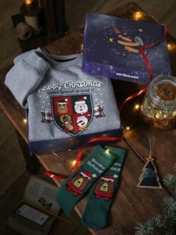 Coffret Noël Sweat Blason Et Chaussettes Garçon Gris Chiné - Vertbaudet