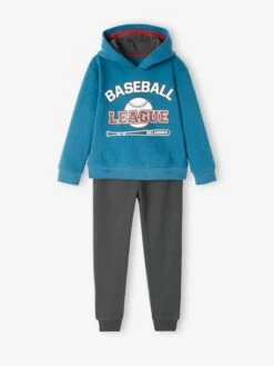 Ensemble Sport Garçon Sweat à Capuche + Jogging En Molleton Bleu Paon - Vertbaudet