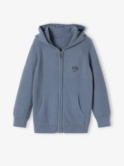 Gilet à Capuche Manches Point Mousse Garçon Vert - Vertbaudet