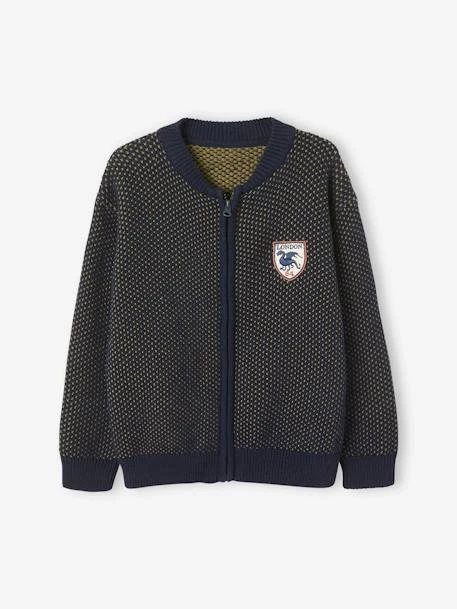 Gilet Zippé En Maille Fantaisie Garçon Kaki - Vertbaudet