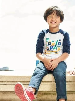 Jean Droit Garçon Avec Bandes Côtés Denim Brut - Vertbaudet