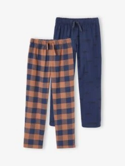 Lot De 2 Bas De Pyjamas En Flanelle Garçon Lot Marron Et Bleu - Vertbaudet