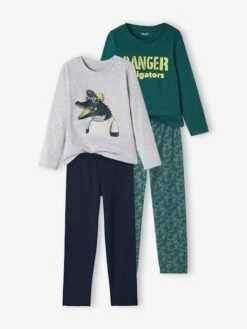 Lot De 2 Pyjamas "alligators" Garçon Lot Vert Et Gris - Vertbaudet