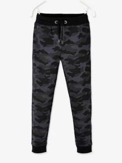 Pantalon De Sport Garçon En Molleton Motif Camouflage Noir Imprimé - Vertbaudet