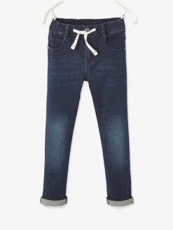 Pantalon Droit Confort En Molleton Effet Denim Garçon Denim Blue Black - Vertbaudet