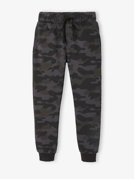 Pantalon Jogging Camouflage Garçon En Molleton Noir Imprimé - Vertbaudet