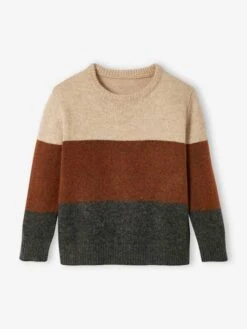 Pull Colorblock Garçon Beige/chocolat - Vertbaudet