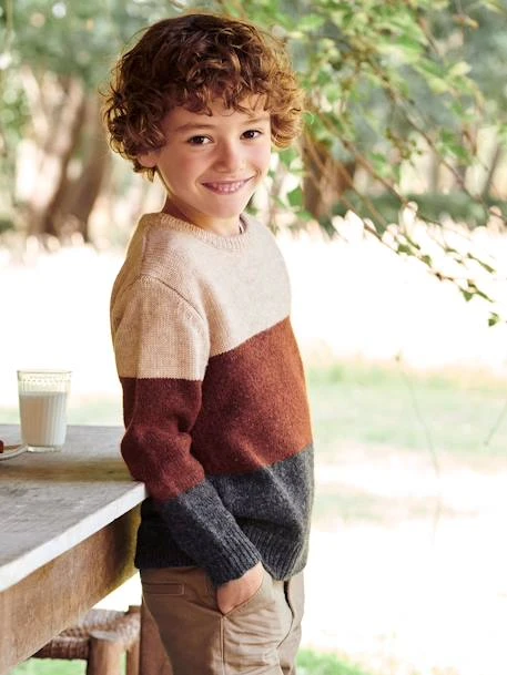 Pull Colorblock Garçon Beige/chocolat - Vertbaudet – Image 4
