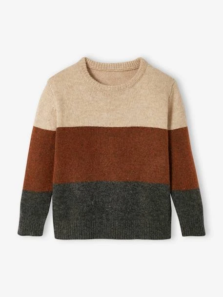 Pull Colorblock Garçon Beige/chocolat - Vertbaudet