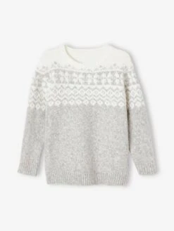 Pull Jacquard De Noël Garçon Gris Chiné - Vertbaudet