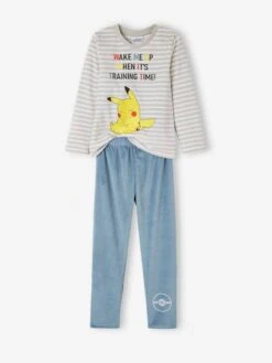Pyjama Garçon En Velours Pokémon® Gris Rayé - Pokemon