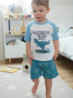 Pyjashort Imprimé Garçon Dino Surf Bleu Canard - Vertbaudet