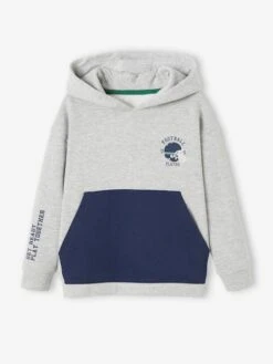 Sweat à Capuche Motif Base-ball Garçon Gris Chiné Moyen - Vertbaudet