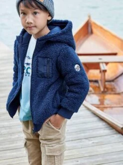 Sweat à Capuche Zippé En Sherpa Garçon Bleu Moyen - Vertbaudet