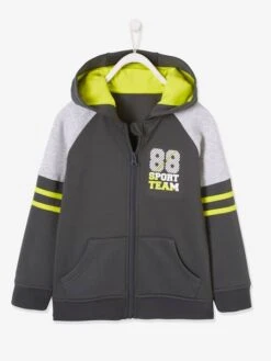 Sweat à Capuche Zippé Garçon Motif Sport En Relief Anthracite - Vertbaudet