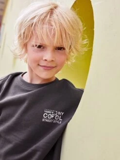 Sweat Couleur Motif Poitrine Basics Garçon Menthe - Vertbaudet