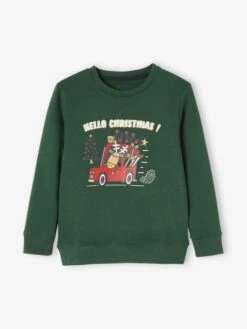 Sweat De Noël Motif Renne Garçon Vert Sapin - Vertbaudet