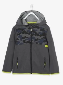 Sweat De Sport Garçon Matière Technique Détails Fluo Gris Béton - Vertbaudet