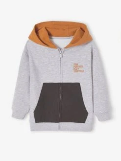 Sweat Zippé à Capuche Sport Color Block Garçon Gris Chiné - Vertbaudet