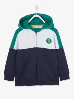Sweat Zippé Sport Garçon Effet Colorblock Matière Technique Marine - Vertbaudet
