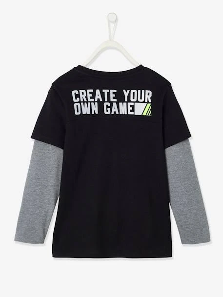 T-shirt De Sport Effet 2 En 1 Garçon Détails Fluo Noir - Vertbaudet – Image 2