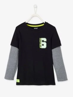 T-shirt De Sport Effet 2 En 1 Garçon Détails Fluo Noir - Vertbaudet