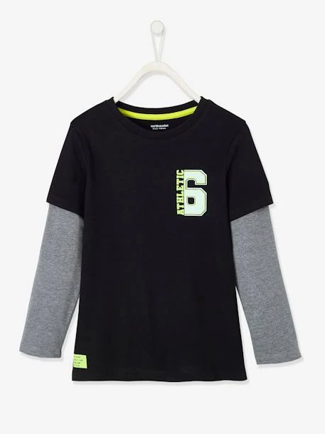 T-shirt De Sport Effet 2 En 1 Garçon Détails Fluo Noir - Vertbaudet
