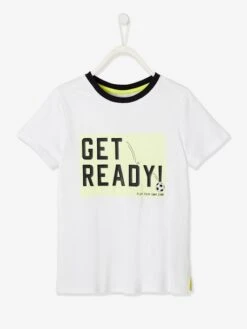 Tee-shirt De Sport Garçon Motif Foot Et Détails Fluo Blanc - Vertbaudet